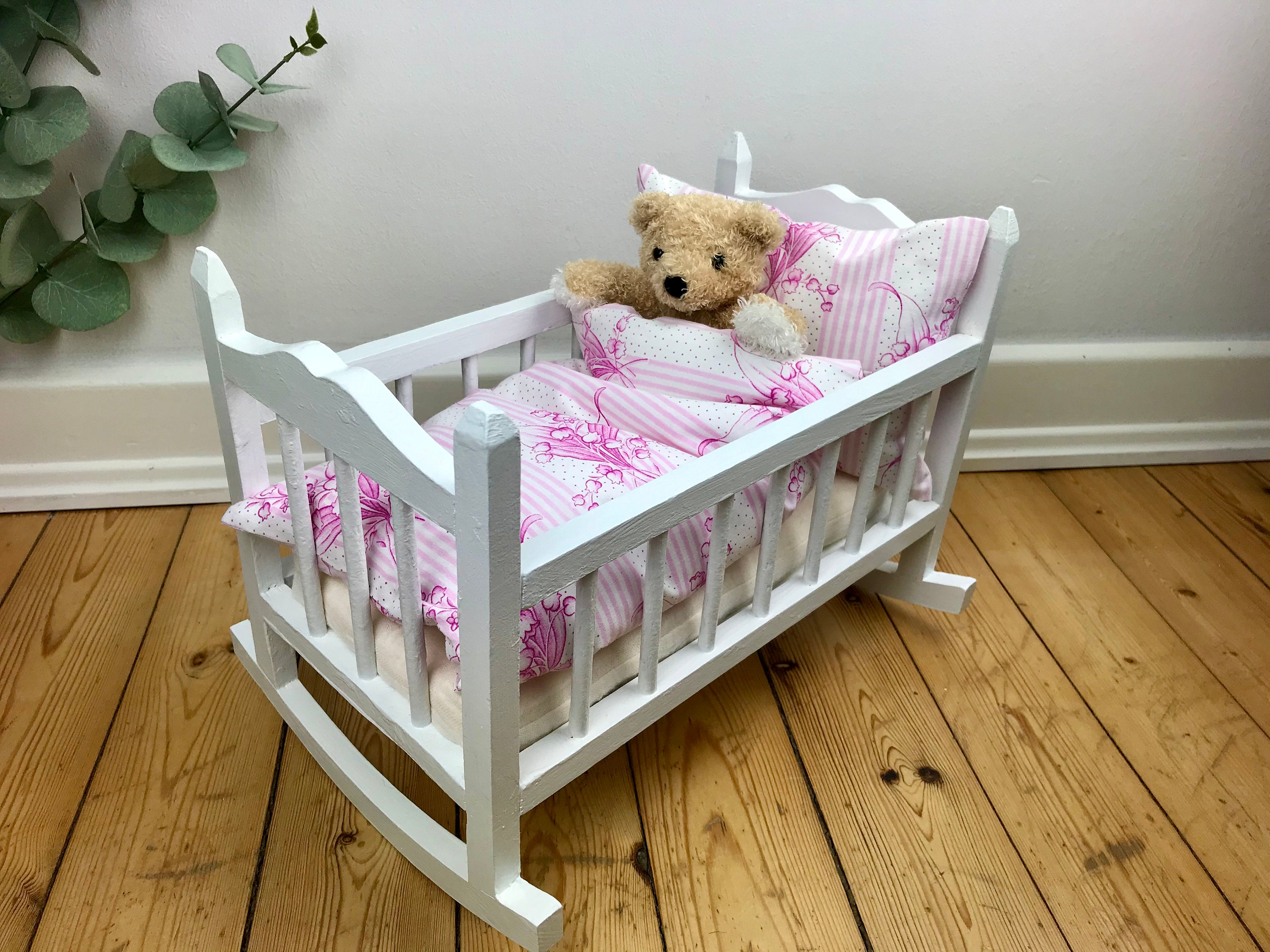 Stephanie Wooden Rocking Doll Bed