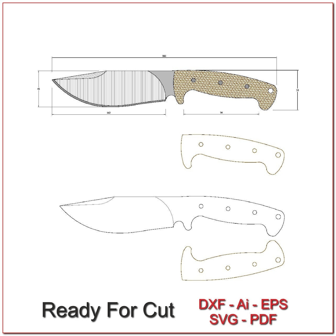 Knife Drawing Dxf Knife Templates Dxf Ready for Cut Custom Etsy Australia