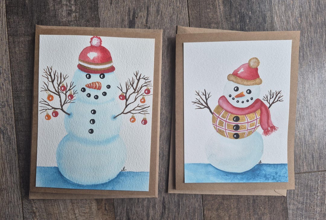 Handpainted Original Watercolor Christmas Cards - Set of 2 - Etsy
