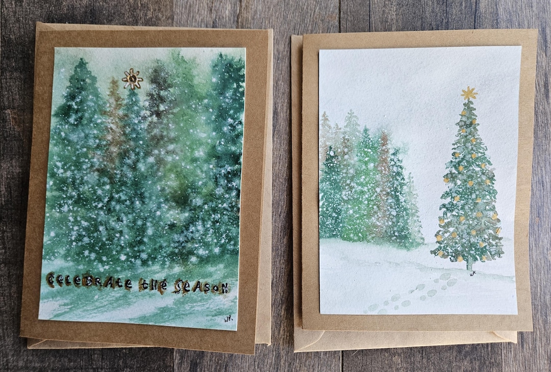 Handpainted Original Watercolor Christmas Cards - Set of 2 - Etsy