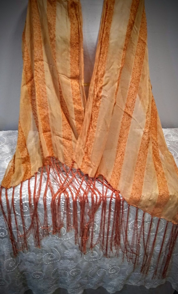 Vintage Gypsy Sheer Orange Fringe Scarf