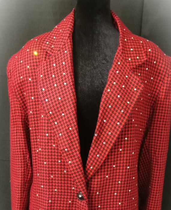 Retro 80's Rhinestone Plaid Blazer Jacket