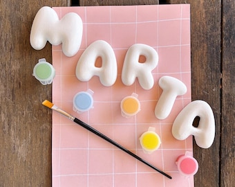 Kit di lettere in gesso con nomi a bolle - Personalizzabile - Regalo per compleanno o per gli invitati a un evento - Bambini