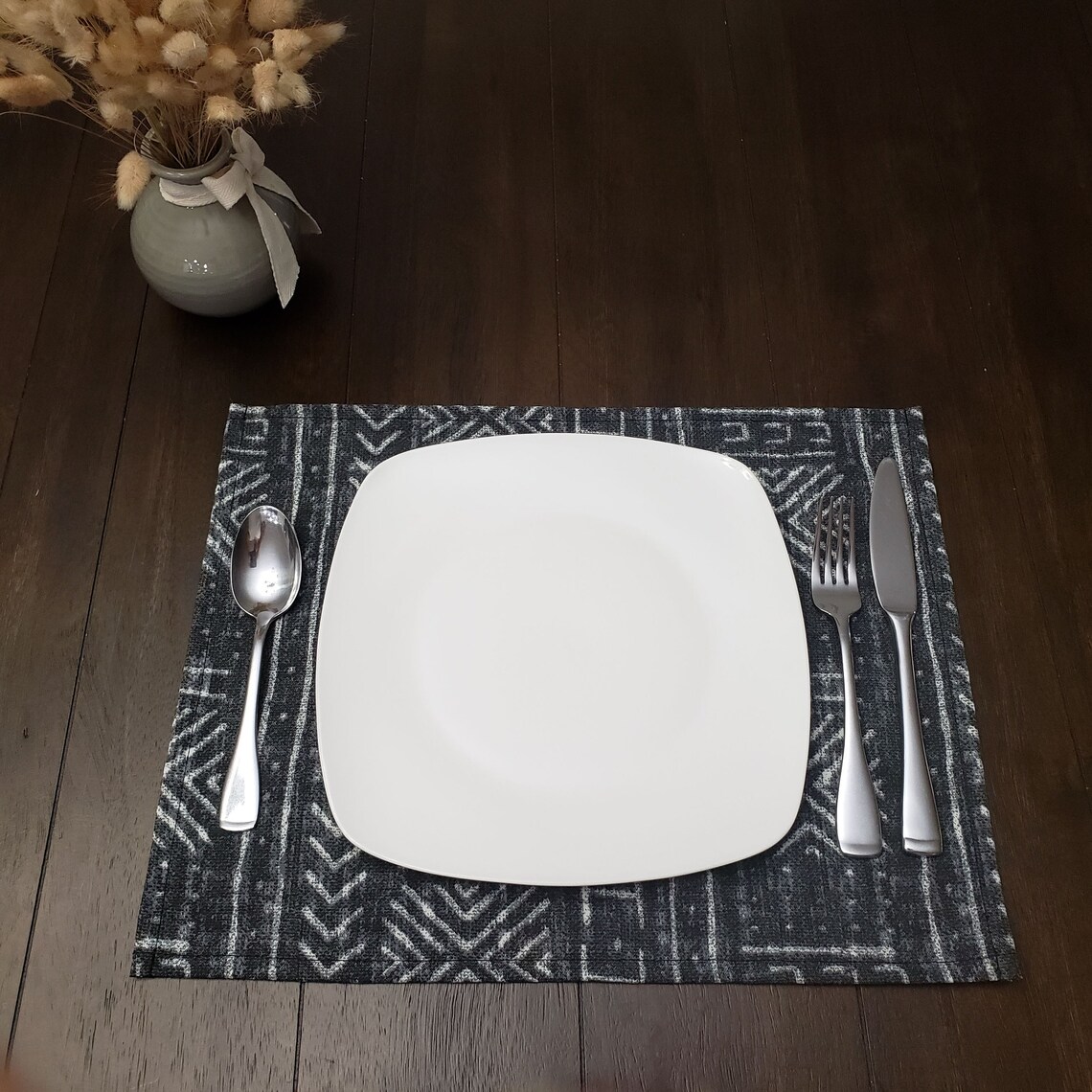 Black and White Placemat, Mudcloth Print Placemat, Black Placemat, Made