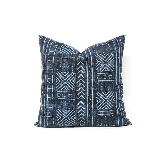 Blue Mud Cloth Print Pillow Cover Mudcloth Inspired Pillow Etsy