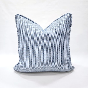 Blue Pillow Cover with Welting, Woven Chenille Cover, Pillow Cover with Piping, Blue Pillow Cover, Made in USA