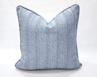 Blue Pillow Cover with Welting, Woven Chenille Cover, Pillow Cover with Piping, Blue Pillow Cover, Made in USA