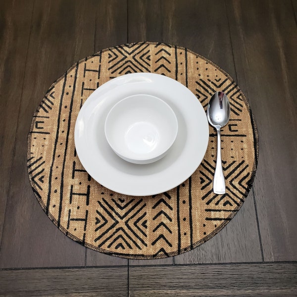 Mudcloth Print Placemats, Round Placemats, Circle Placemats, African Print Placemats, Mudcloth Inspire Placemats, 1 pc.