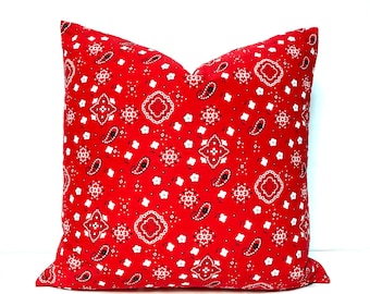 Red Bandana Pillow Cover, Cotton Throw Pillow