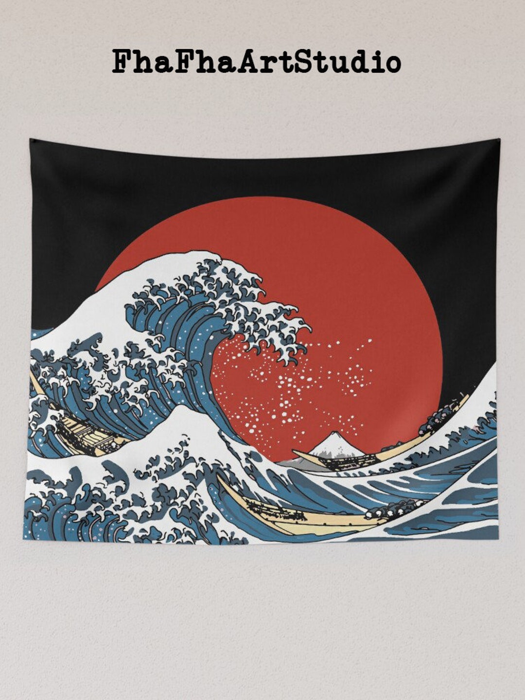 The Great Wave off Kanagawa Red Tapestry Surfing Tapestries Etsy
