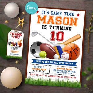 Editable Sports Invitation, Sport Theme Invite, All Star Sports Birthday Invitation Template Instant Download