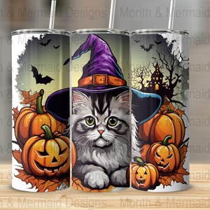 Tabby Cat Witch, Tumbler Wrap, Sublimation, Waterslide, Digital Download, Straight, Tapered, Halloween, png