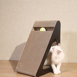 Cat Scratcher Cardboard Triangle w/ Spinning Balls, Corrugated Scratch Pad Toy, Stress Relief Cat Enrichment, Kitty Gift