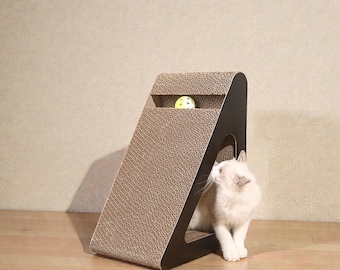 Cat Scratcher Cardboard Triangle w/ Spinning Balls, Corrugated Scratch Pad Toy, Stress Relief Cat Enrichment, Kitty Gift
