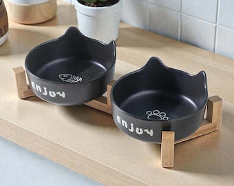 3pcs Set Non-Slip Ceramic Double Pet Food Bowls with Rack, Anti-Spill Feeding Station for Cats & Dogs