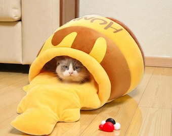 Honeycomb Cat Cave Bed Honey Jar Dome Cat House Cozy Washable Plush Indoor Cat Sofa Non Slip Bottom Warm Removable Cushion