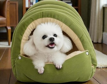 Cozy Foldable Pet Cave Bed with Removable Cushion, Washable Plush Indoor Cat Bed & Small Dog House, Warm Winter Sleep Nest