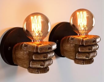 Nordic Retro Resin Wall Lamp Fist Sconce | Left Right Hand Home Decor | Indoor Restaurant Bar Lighting Fixture