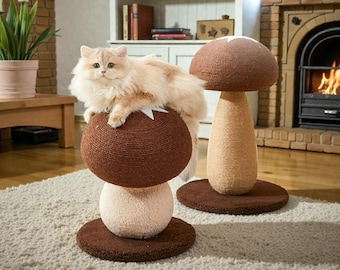 Mushroom Cat Scratching Post | Vertical Sisal Cat Furniture | Playful Plush Cat Tree | Small & Large Cat Scratcher | Eco-Friendly Kitty Post