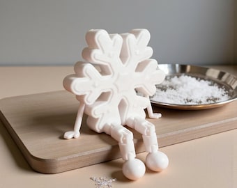 3D Printed Christmas Snowflake Figure with Movable Joints Seated Holiday Ornament Unique Home Decor Gift Mini Craft