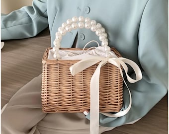 Women’s Straw Square Handbag | Handmade Rattan Shoulder Bag | Summer Knitted Tote | Small Storage Fashion Purse