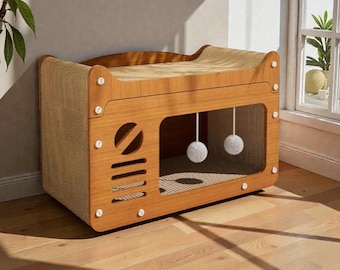 2 in 1 Cat Scratching Board , Post, Space Saving Cat Scratcher w/ Resting Lounge, Durable Scratch Pad for Kittens & Adult Cats