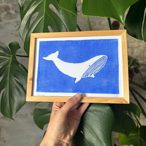 Original whale linocut - whale poster