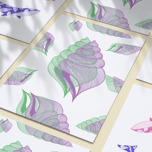 Carte postale coquillages - Carte A6 - Illustration coquillaes - seashells card