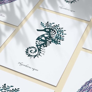 Carte postale Hippocampe feuillu - Carte A6 - illustration hippocampe végétalisé - Seahorse postcard