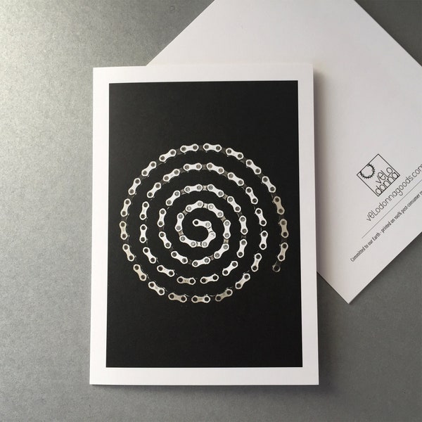 Bike Chain Spiral Greeting Card - Unique Gift for Bicycle Lovers - Eco Friendly Cycling Print - 100% Recycled Card & Envelope