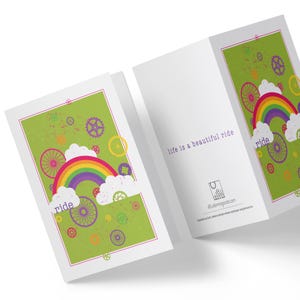 Bikes & Rainbows Cycling Greeting Card - Life is a Beautiful Ride - Gift for Bicycle Lovers - Eco Friendly - 100% Recycled Card and Envelope