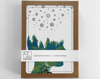 Juego de 6 tarjetas de felicitación de ciclismo: regalo único para amantes de la bicicleta: tarjeta ecológica 100 % reciclada: Singletrack Mind Mountain Biking