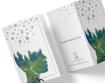 Mountainbike-wenskaart - singletrack mind - uniek cadeau voor fietsliefhebbers - milieuvriendelijke fietsprint - 100% gerecyclede kaart en envelop