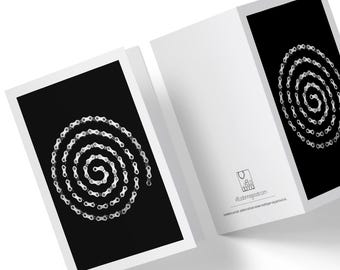 Wenskaart spiraalvormige fietsketting - uniek cadeau voor fietsliefhebbers - milieuvriendelijke fietsprint - 100% gerecyclede kaart en envelop