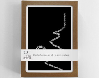Juego de 6 tarjetas de felicitación de ciclismo: regalo único para amantes de la bicicleta: tarjeta y sobre ecológicos 100 % reciclados: paisaje con cadena de bicicleta