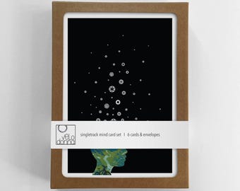 Juego de 6 tarjetas de felicitación de ciclismo en caja: regalo único para amantes de la bicicleta, ecológico, tarjeta 100 % reciclada, Singletrack Mind Dark