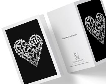 Tarjeta de felicitación con forma de corazón y cadena de bicicleta: regalo único para amantes de la bicicleta: impresión ecológica sobre ciclismo: tarjeta y sobre 100 % reciclados