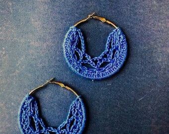 Crochet earrings, handmade earrings, gold hoops, boho earrings, handmade earrings, unique earrings, fabric earrings