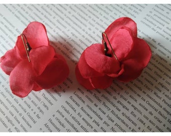 Fabric earrings, long flower earrings, handmade boho earrings, unique design rose earrings, gift for women, textile jewelry