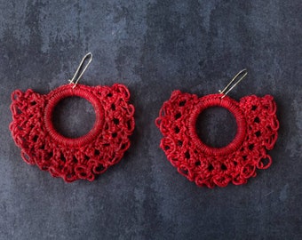 Crochet earrings, handmade boho hoops, artisan earrings, creole hoop earrings, unique earrings, gift for woman