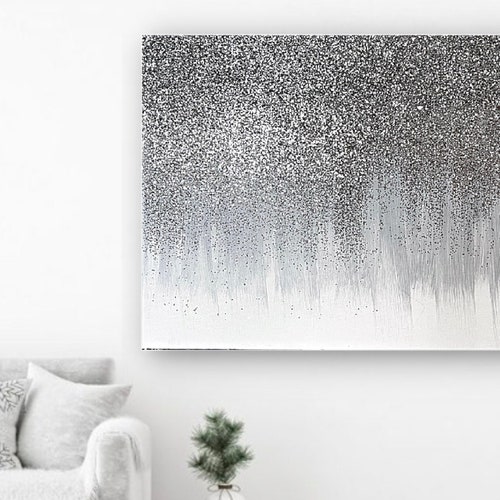 Silver Glitter Abstract Modern Art Wall Hanging Etsy