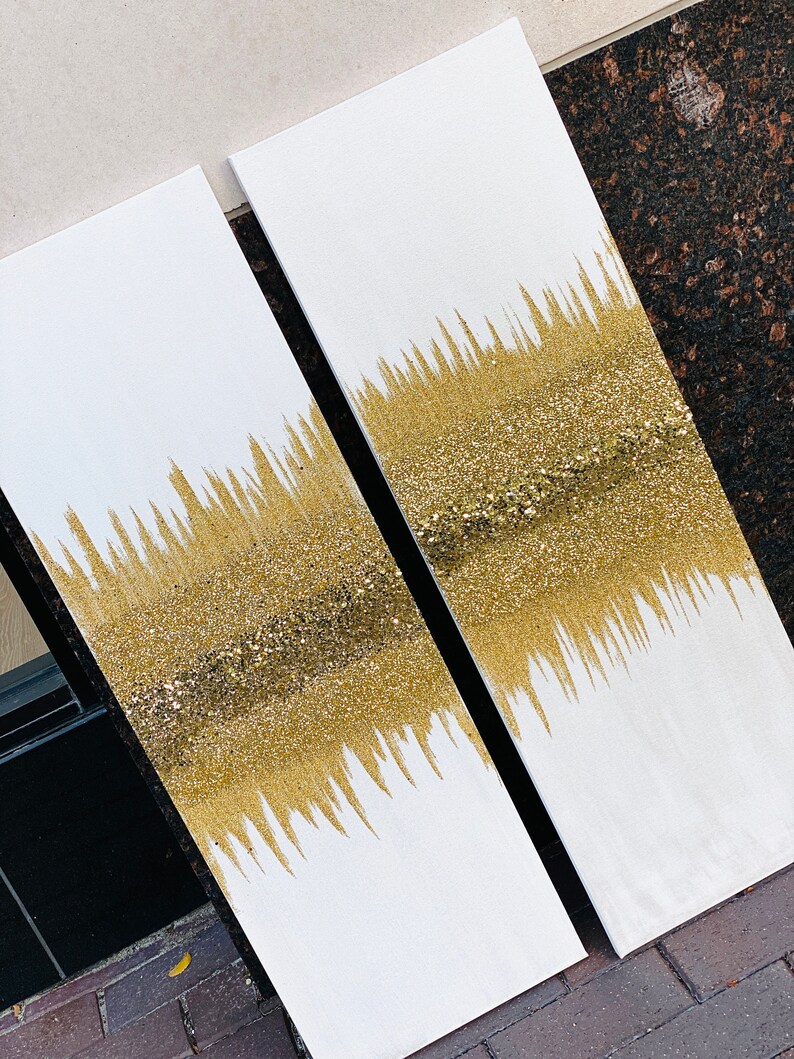 Pearl White Gold Glitter Wall Hanging Glitter Canvas Z Etsy