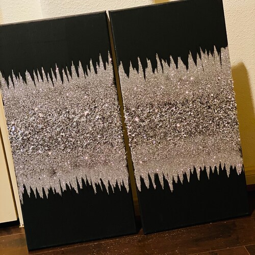 Silver Glitter Abstract Modern Art Wall Hanging Etsy