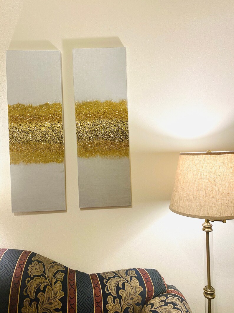 Pearl White Gold Glitter Wall Hanging Glitter Canvas Z Etsy