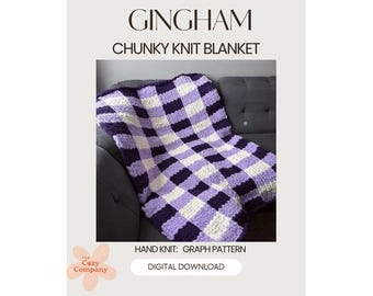 Gingham Chunky Knit Blanket Pattern/ Hand Knitting/ Finger Knitting