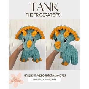 Tank the Triceratops | Chunky Knit Plushie PDF Pattern + Video Tutorial