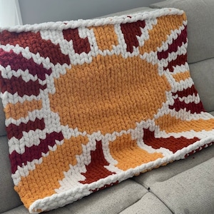 Sunshine Chunky Knit Blanket Pattern/ Hand Knitting/ Finger Knitting