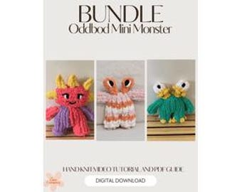 BUNDLE | Finger Knit Mini Monsters Pattern | 3-in-1 Tutorial | Oddbod Monsters PDF + Video Instructions