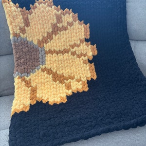 Sunflower Chunky Knit Blanket Pattern/ Hand Knitting/ Finger Knitting