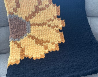 Sunflower Chunky Knit Blanket Pattern/ Hand Knitting/ Finger Knitting